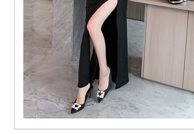 One-Shoulder Plain Caged Shirred Slit Bodycon Cocktail Dress