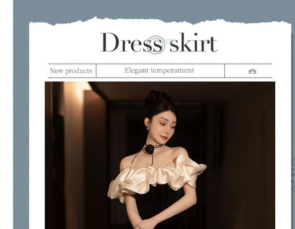 + Off-Shoulder Floral Set: Two Evening Choker Mermaid Gown Tone Velvet Ruffle