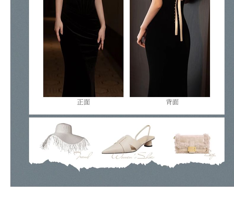 + Off-Shoulder Floral Set: Two Evening Choker Mermaid Gown Tone Velvet Ruffle