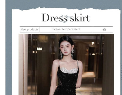 Trained Rhinestone Two Tone Mermaid Accent Sequin Gown Neckline Sweetheart Strap Back Open Spaghetti Evening