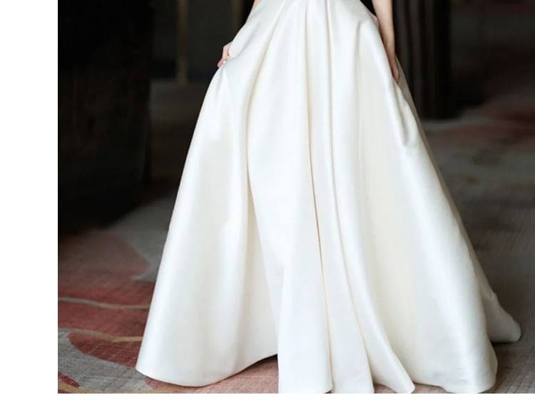 Halter Shawl Collar Plain Satin A-Line Wedding Gown