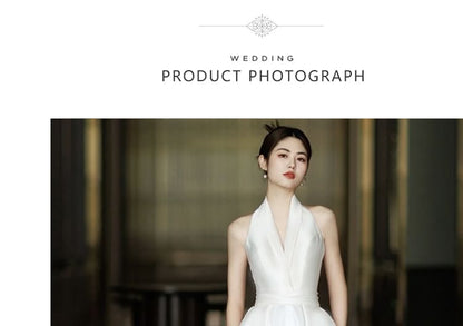 Halter Shawl Collar Plain Satin A-Line Wedding Gown