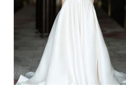 Halter Shawl Collar Plain Satin A-Line Wedding Gown