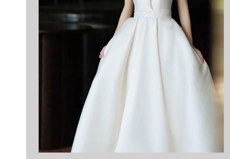 Halter Shawl Collar Plain Satin A-Line Wedding Gown