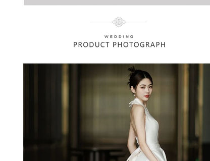 Halter Shawl Collar Plain Satin A-Line Wedding Gown