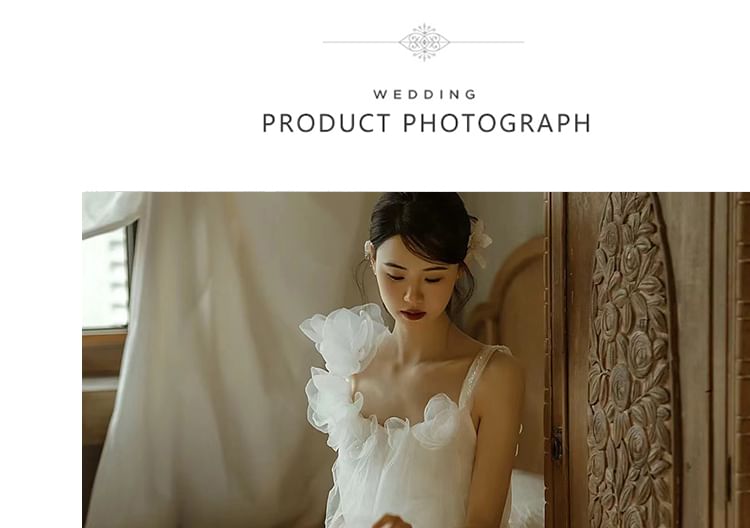 Spaghetti Strap Plain Flower Detail Mesh A-Line Wedding Gown