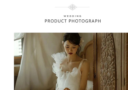 Spaghetti Strap Plain Flower Detail Mesh A-Line Wedding Gown