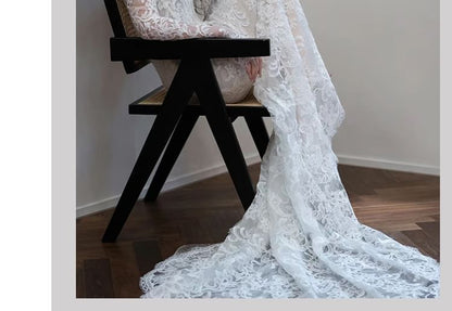 Long-Sleeve Off Shoulder Plain Lace Mermaid Wedding Gown