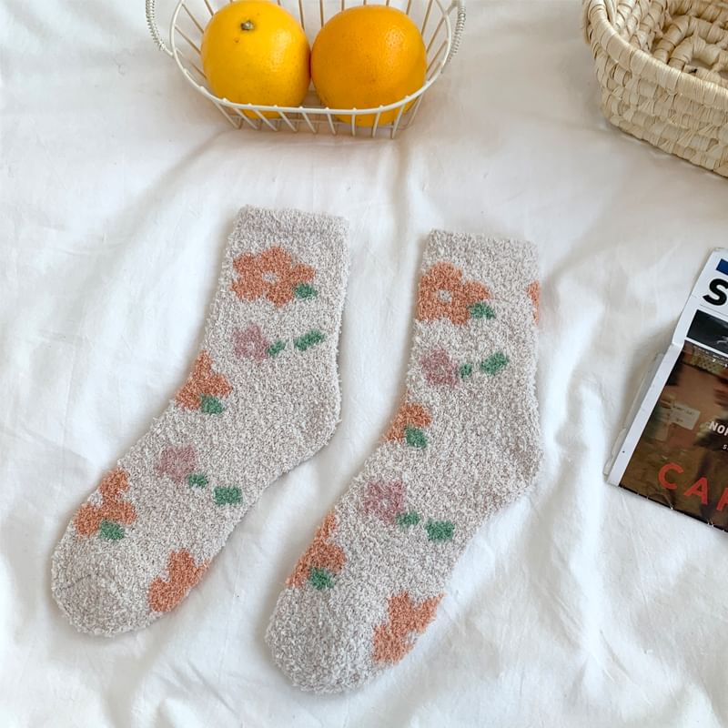 Floral Print Fluffy Socks