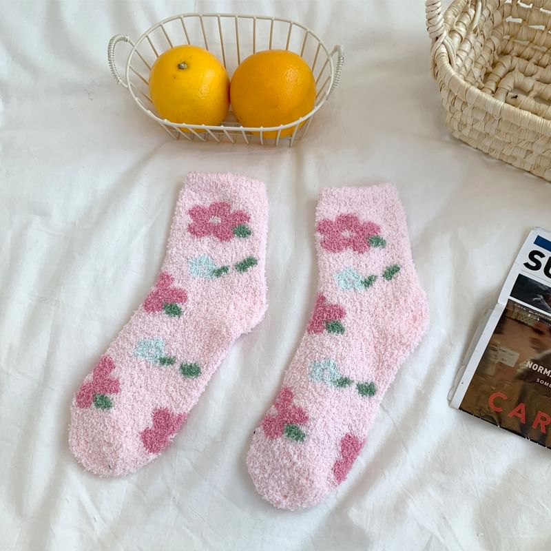 Floral Print Fluffy Socks