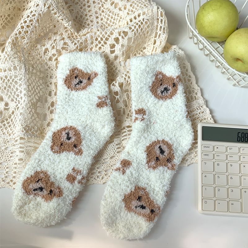 Bear Print Fluffy Socks