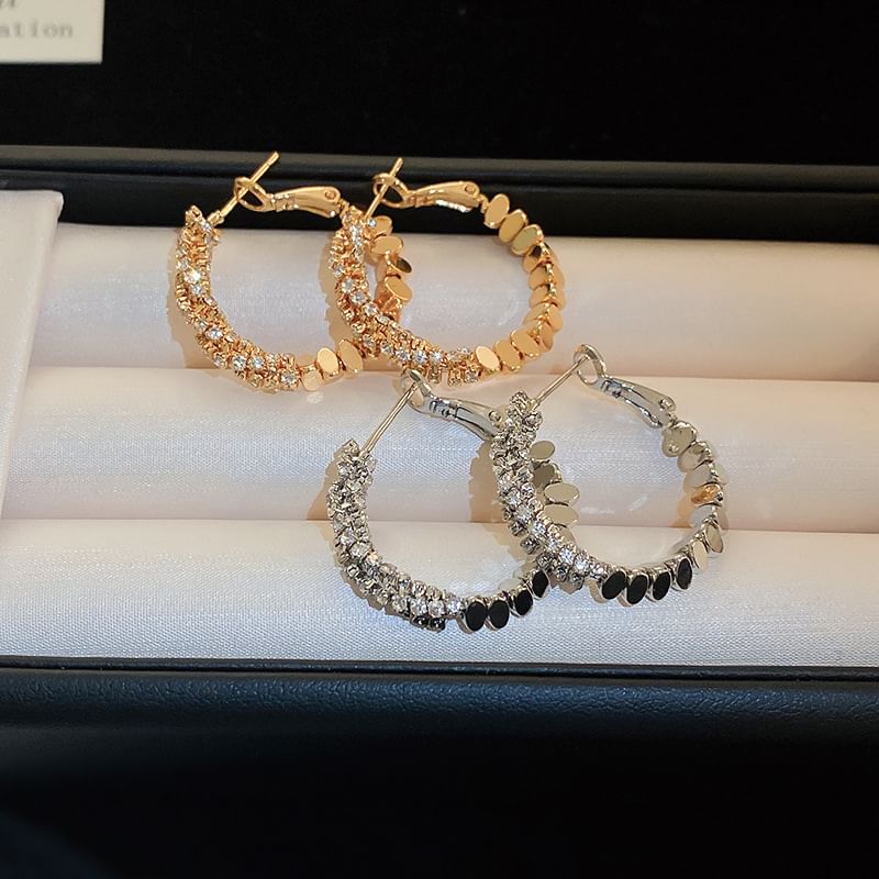 Rhinestone Alloy Hoop Earring