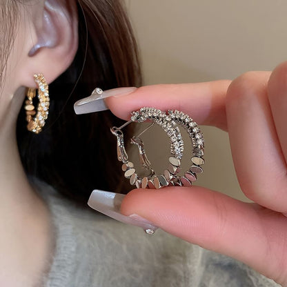 Rhinestone Alloy Hoop Earring