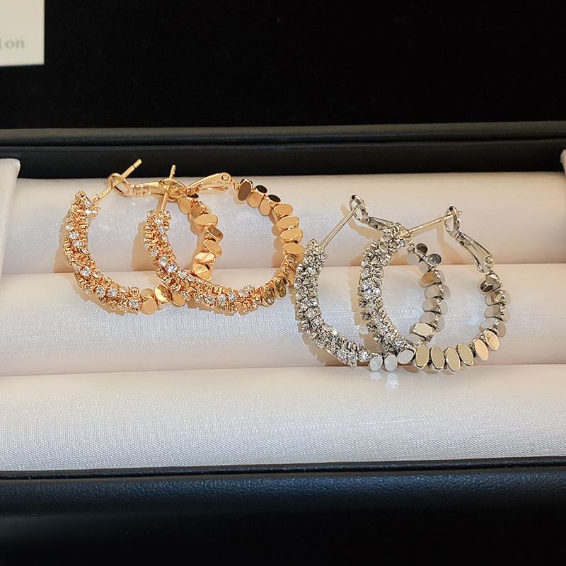 Rhinestone Alloy Hoop Earring