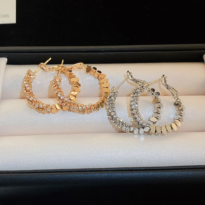 Rhinestone Alloy Hoop Earring