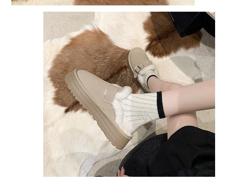 Buckled Fleece-Lined Platform Mules