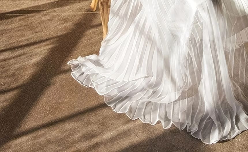 Pleated Long Sleeve A-Line Maxi Dress