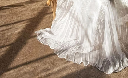 Pleated Long Sleeve A-Line Maxi Dress