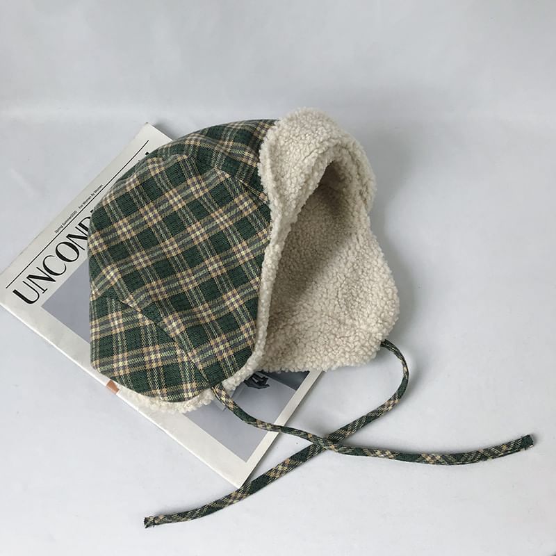 Plaid Fleece Lined Trapper Hat
