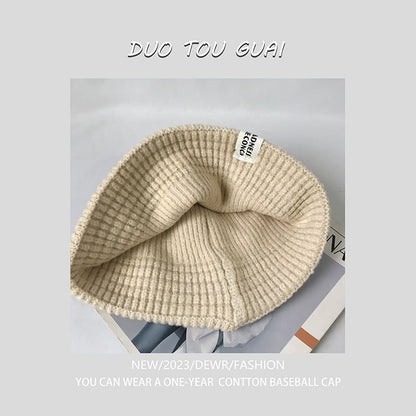 Lettering Applique Knit Bucket Hat