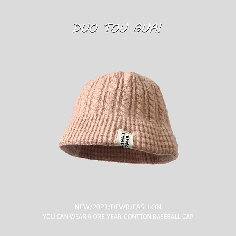 Lettering Applique Knit Bucket Hat