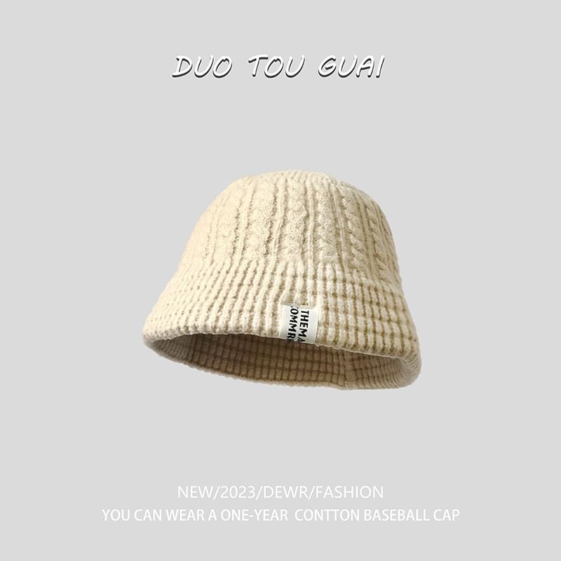 Lettering Applique Knit Bucket Hat