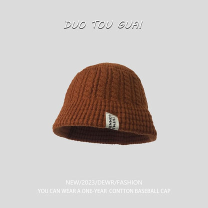 Lettering Applique Knit Bucket Hat