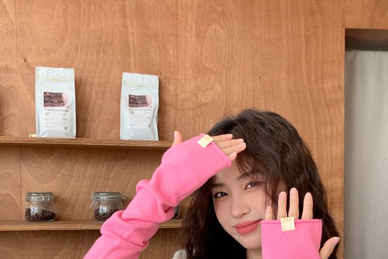 Plain Fingerless Knit Long Gloves