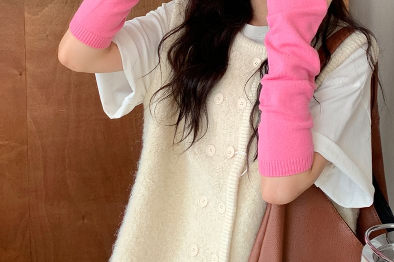 Plain Fingerless Knit Long Gloves