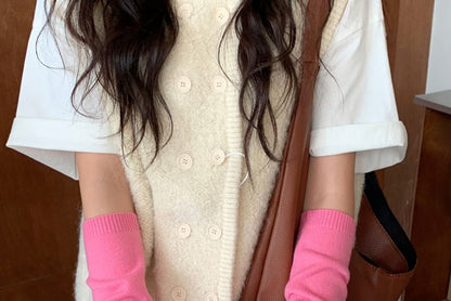 Plain Fingerless Knit Long Gloves