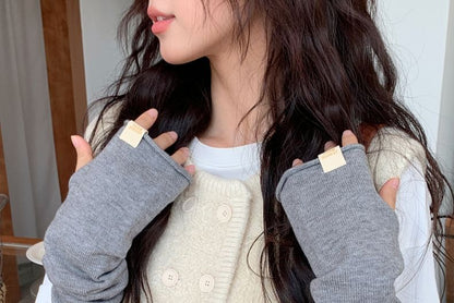 Plain Fingerless Knit Long Gloves