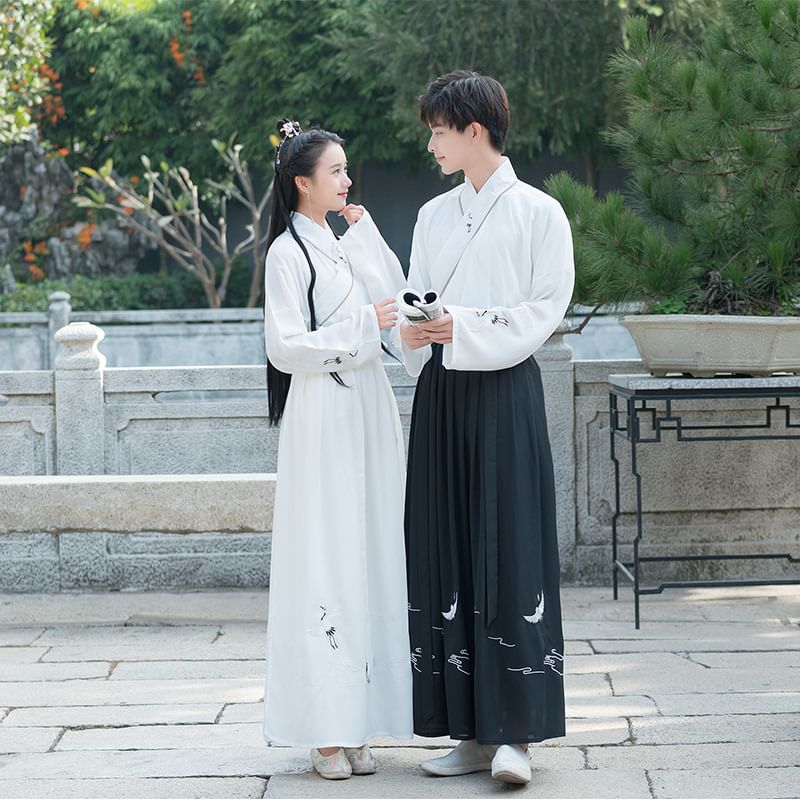 Couple Matching Crane Embroidered Hanfu Jacket / Long