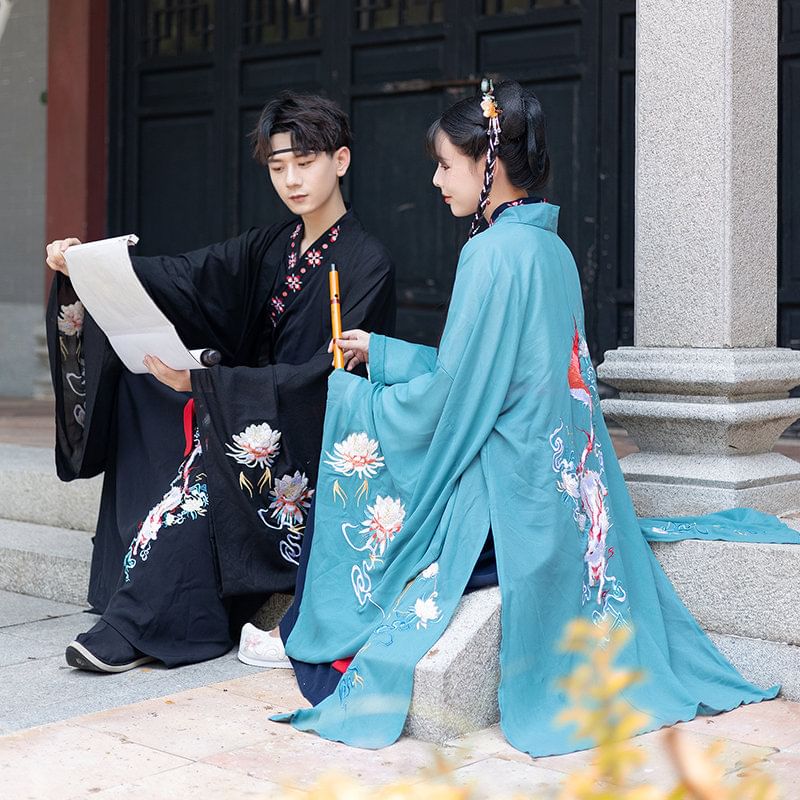 Couple Matching Fox Floral Embroidered Hanfu Jacket / Top / High Waist Maxi A