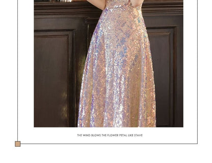 Short-Sleeve Off Shoulder Bow Sequin Panel A-Line Evening Gown