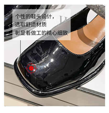 Square Toe Rhinestone Slingback Block Heel Mary Jane Pumps