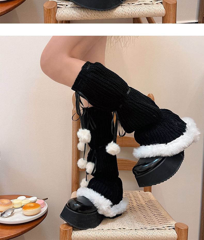 Pom Pom Fluffy Trim Knit Leg Warmers