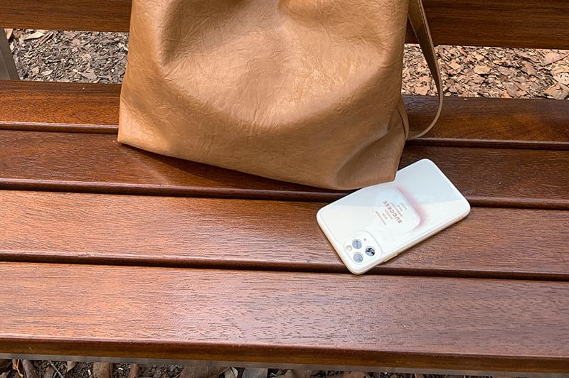 Faux Leather Plain Crossbody Bucket Bag