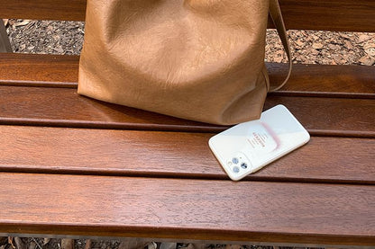 Faux Leather Plain Crossbody Bucket Bag