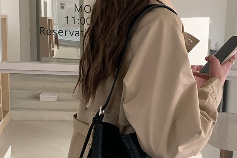 Faux Leather Plain Crossbody Bucket Bag