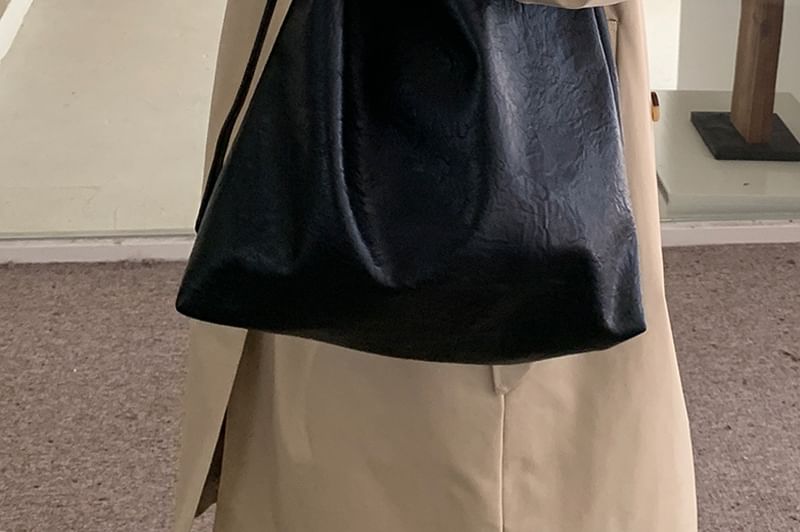 Faux Leather Plain Crossbody Bucket Bag