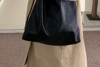 Faux Leather Plain Crossbody Bucket Bag