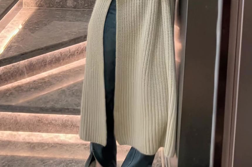 Crew Neck Plain Slit Midi Sweater Dress