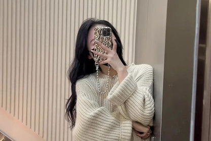 Crew Neck Plain Slit Midi Sweater Dress