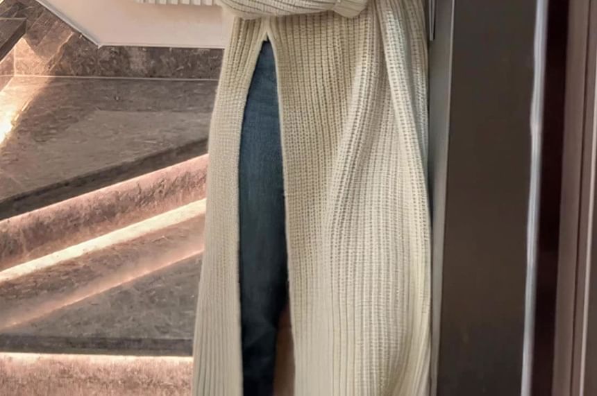 Crew Neck Plain Slit Midi Sweater Dress