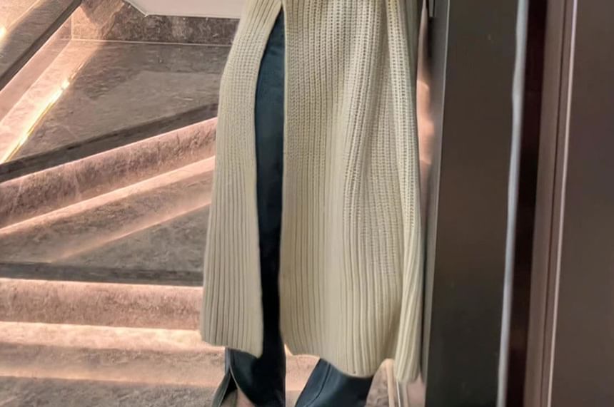 Crew Neck Plain Slit Midi Sweater Dress