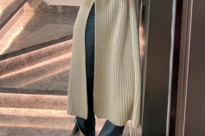 Crew Neck Plain Slit Midi Sweater Dress