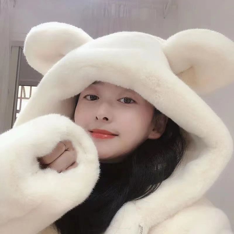Bear Ear Hooded Fluffy Zip Jacket