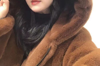 Bear Ear Hooded Fluffy Zip Jacket