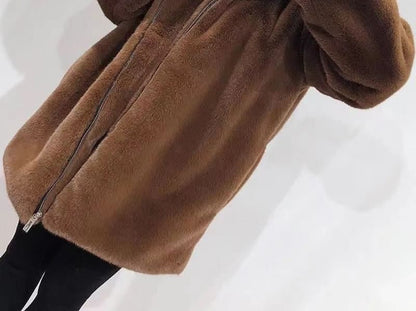 Bear Ear Hooded Fluffy Zip Jacket