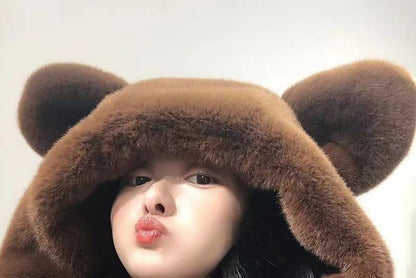 Bear Ear Hooded Fluffy Zip Jacket